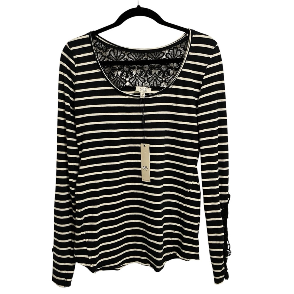 Striped Long Sleeve Top- Lace Details NWT